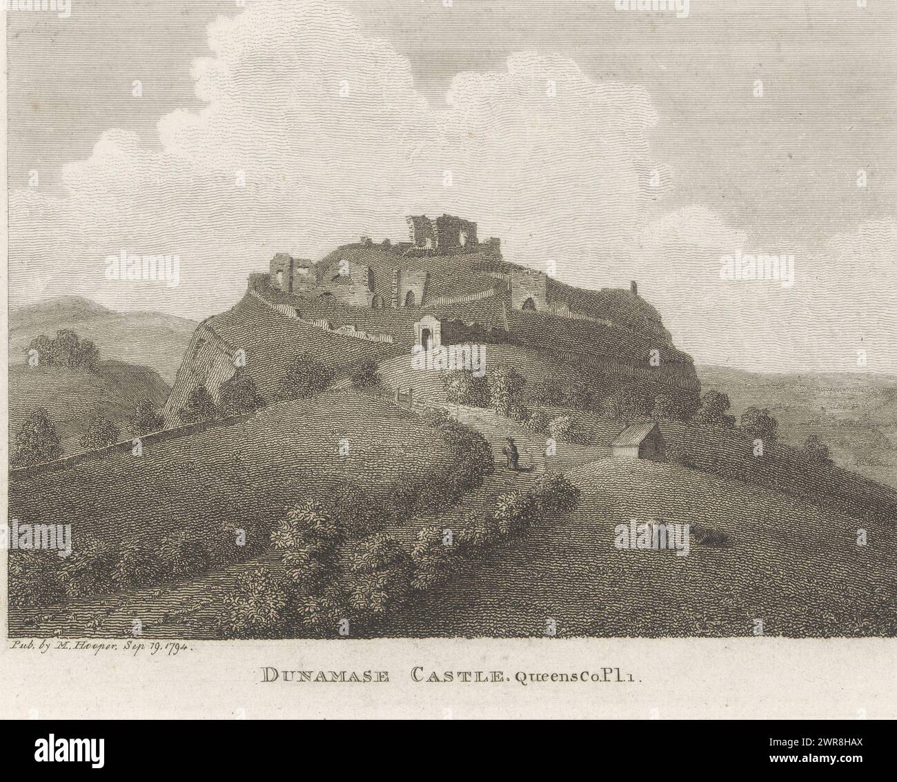 Vue sur les ruines du château de Dunamase, château de Dunamase. Queens Co.PL1 (titre sur objet), cette impression fait partie d'un livre., imprimeur : Anonymous, éditeur : S. Hooper, London, 19-Sep-1794, papier, gravure, hauteur 158 mm × largeur 200 mm, impression Banque D'Images