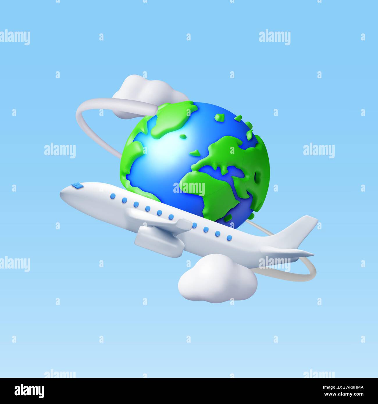 Avion 3D dans les nuages et Globe isolé Illustration de Vecteur