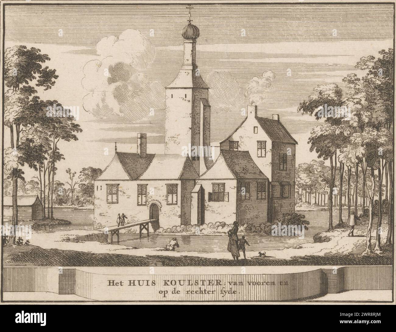 Vue de huis ter Coulster à Heiloo, Het huis Koulster ; de face et à droite (titre sur objet), Châteaux, domaines et maisons aux pays-Bas (titre de la série), imprimeur : Jacobus Schijnvoet, après dessin de : Roelant Roghman, (éventuellement), éditeur : Pieter de coup, (éventuellement), Amsterdam, 1711, papier, gravure, hauteur 194 mm × largeur 214 mm, impression Banque D'Images