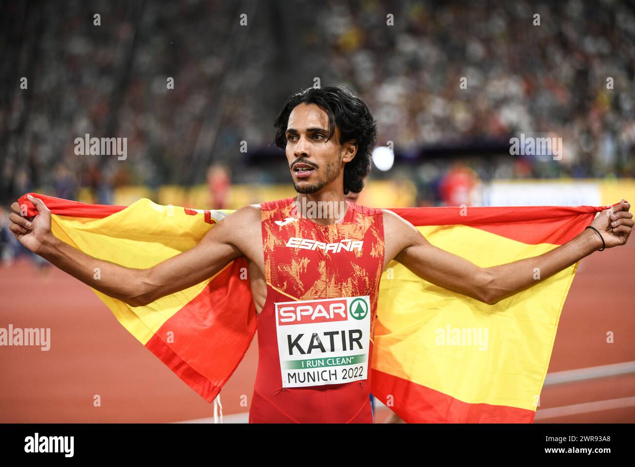 Mohamed Katir (Espagne, Médaille d'argent). 5000m. Championnats d'Europe d'athlétisme Munich 2022 Banque D'Images