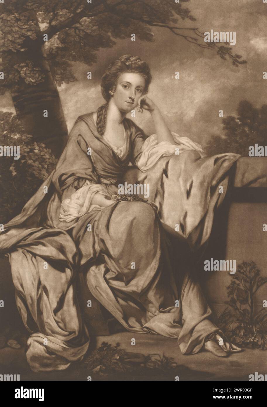 Portrait d'Elizabeth Lee, le Honble droit. Lady Elizabeth Lee, fille de Simon Earl Harcourt (titre sur l'objet), imprimeur : Edward Fisher, après peinture par : Joshua Reynolds, éditeur : Edward Fisher, Londres, 1765 - c. 1770, papier, hauteur 503 mm × largeur 354 mm, impression Banque D'Images