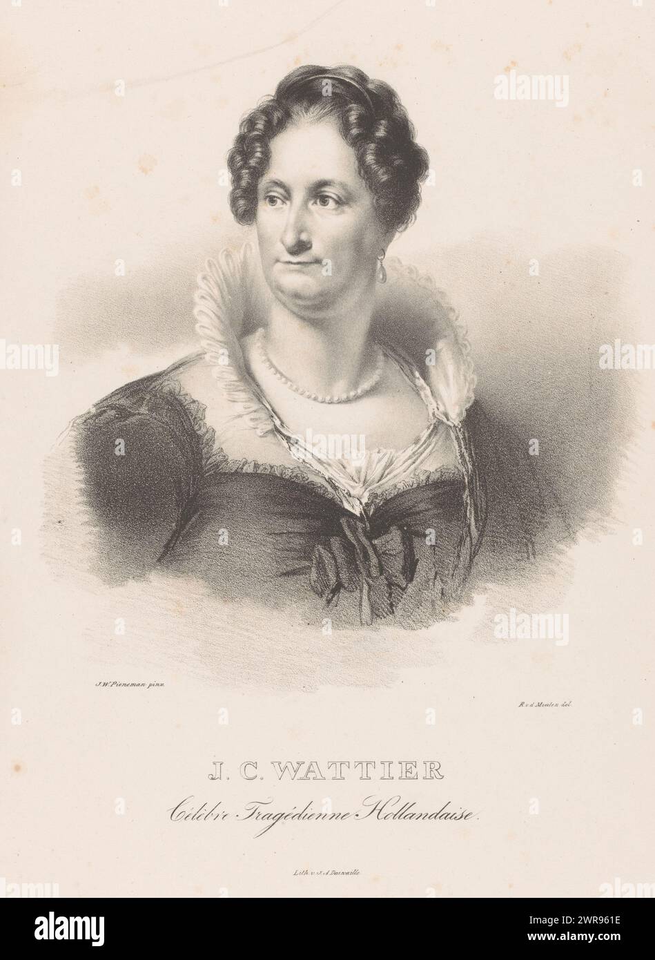 Portrait de Johanna Cornelia Wattier, imprimeur : Roelof van der Meulen, après peinture par : Jan Willem Pieneman, imprimeur : Jean Augustin Daiwaille, Amsterdam, 1816 - 1833, papier, hauteur 480 mm × largeur 300 mm, tirage Banque D'Images