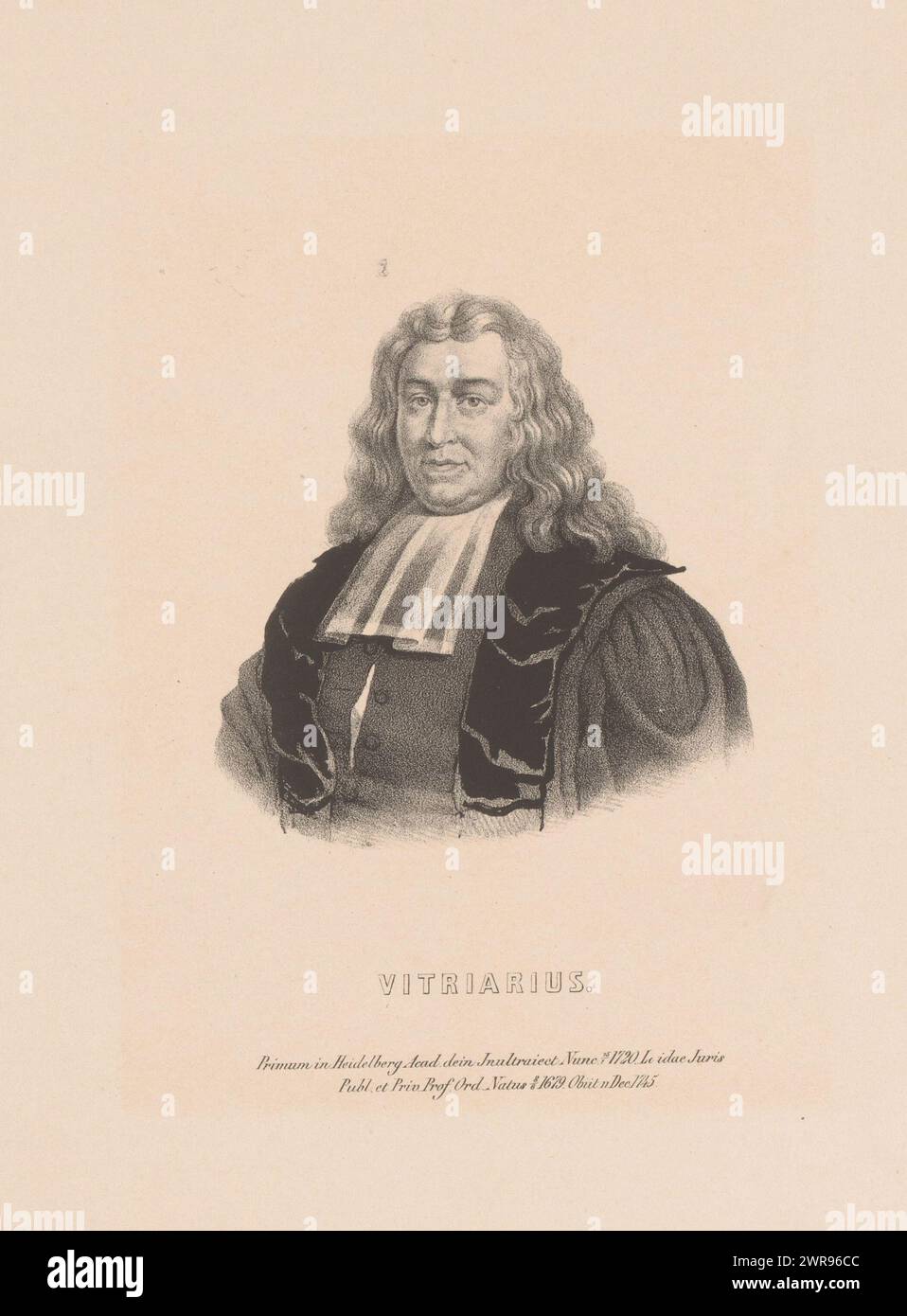 Portrait de Johannes Jacobus Vitriarius, ci-dessous le portrait les détails biographiques du sitter., imprimeur : Leendert Springer (I), éditeur : Leendert Springer (I), Leyde, c. 1850, papier, hauteur 344 mm × largeur 258 mm, tirage Banque D'Images