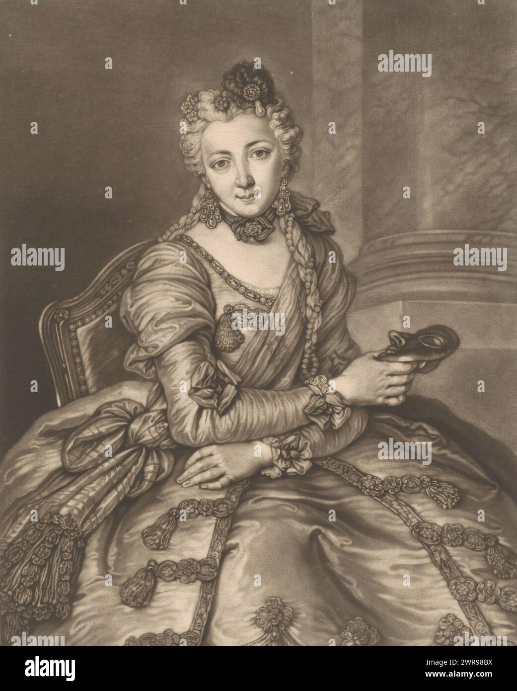 Portrait de Madame de Mouchy, probablement Anne d'Arpajon, imprimeur : Richard Purcell, d'après impression par : Louis Surugue, d'après peinture par : Charles-Antoine Coypel, Angleterre, v. 1770, papier, hauteur 352 mm, largeur 248 mm, impression Banque D'Images