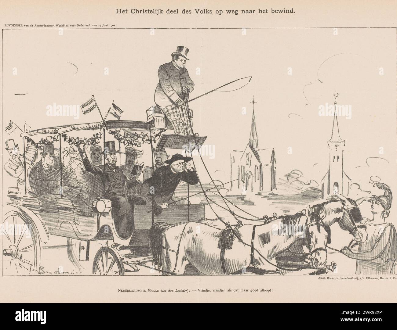 La partie chrétienne du peuple sur le chemin de la règle (titre sur objet), imprimeur : Johan Braakensiek, imprimeur : Harms & Co. Ellerman, Amsterdam, 23-juin-1901, papier, hauteur 306 mm × largeur 461 mm Banque D'Images