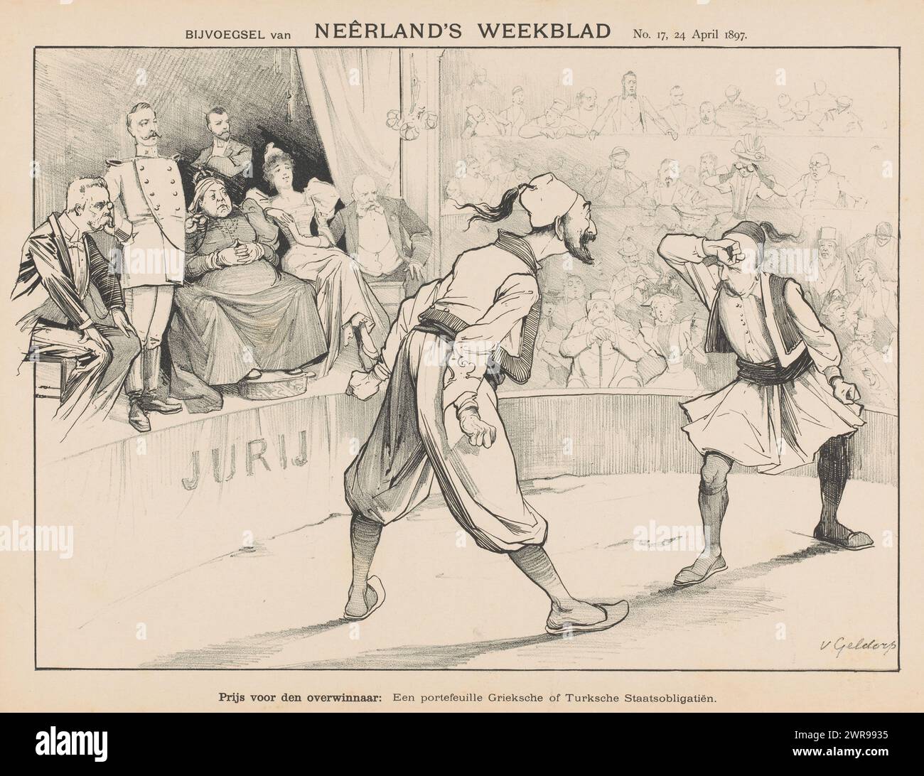 Prix pour le vainqueur : un portefeuille d'obligations d'État grecques ou turques (titre sur objet), imprimeur : Petrus van Geldorp, 24-Apr-1897, papier, hauteur 312 mm × largeur 403 mm Banque D'Images