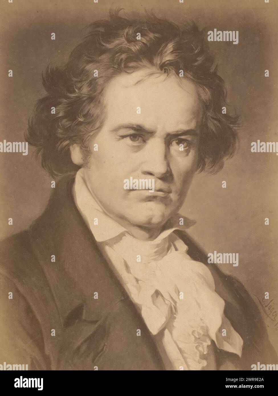 Reproduction photo d'un portrait peint de Ludwig van Beethoven par Carl Jaeger, cette photo fait partie d'un album., Friedrich Bruckmann, d'après la conception de : Carl Jaeger, 1870 - 1890, carton, tirage à l'albumen, hauteur 134 mm × largeur 96 mm, photographie Banque D'Images