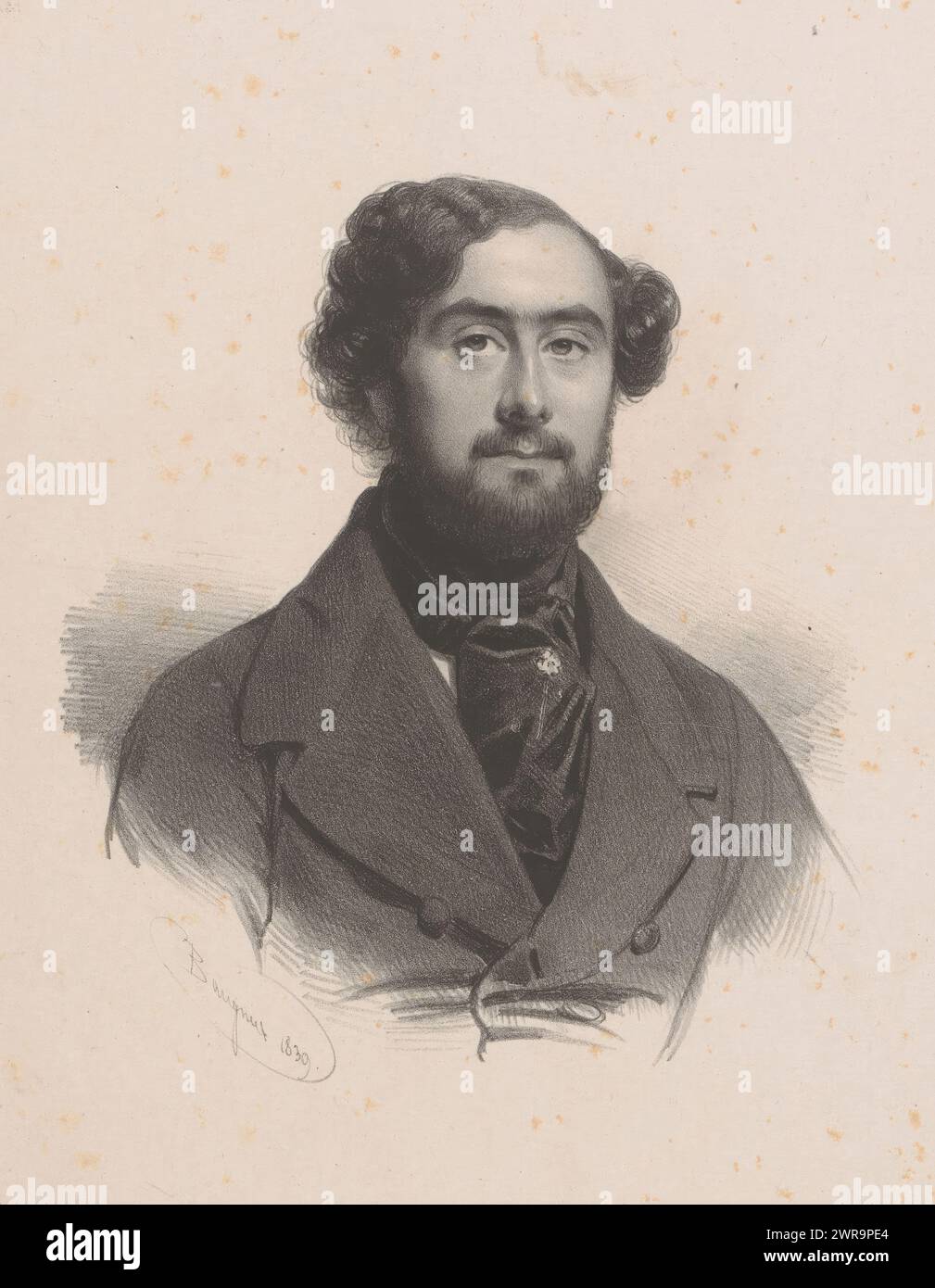 Portrait d'un inconnu, imprimeur : Charles Baugniet, imprimeur : Pierre Degobert, Bruxelles, 1839, papier, hauteur 250 mm × largeur 204 mm, impression Banque D'Images
