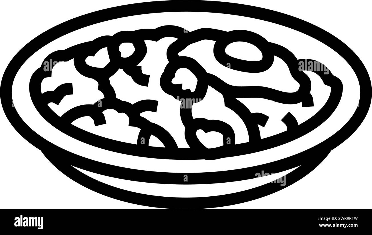 illustration vectorielle d'icône de ligne de cuisine de poulet au basilic thaïlandais Illustration de Vecteur