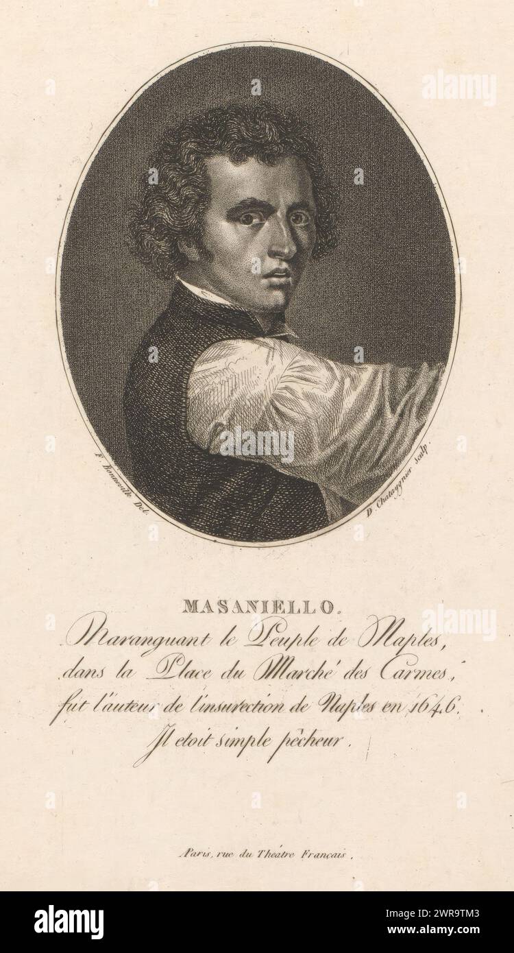 Portrait de Masaniello, imprimeur : D. Chataygnier, après dessin par : François Bonneville, éditeur : inconnu, imprimeur : France, après dessin par : France, éditeur : Paris, 1700 - 1799, papier, gravure, hauteur 215 mm × largeur 131 mm, impression Banque D'Images