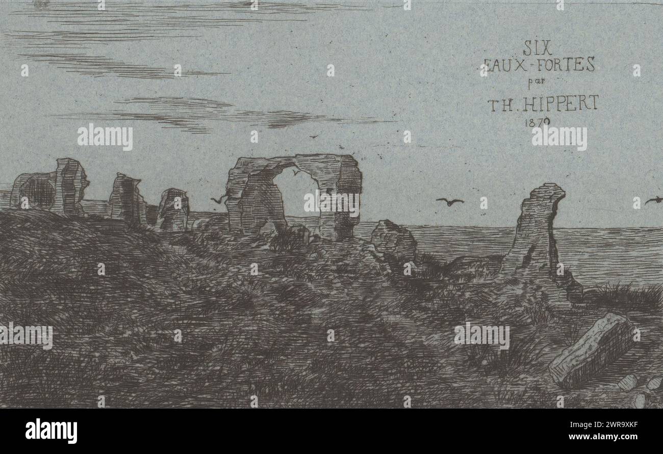 Paysage avec ruine, six eaux-fortes par TH. Hippert 1870 (titre sur objet), six eaux-fortes (titre de la série), imprimeur : Karel Theodoor Hippert, 1870, papier, gravure, hauteur 161 mm × largeur 240 mm, impression Banque D'Images