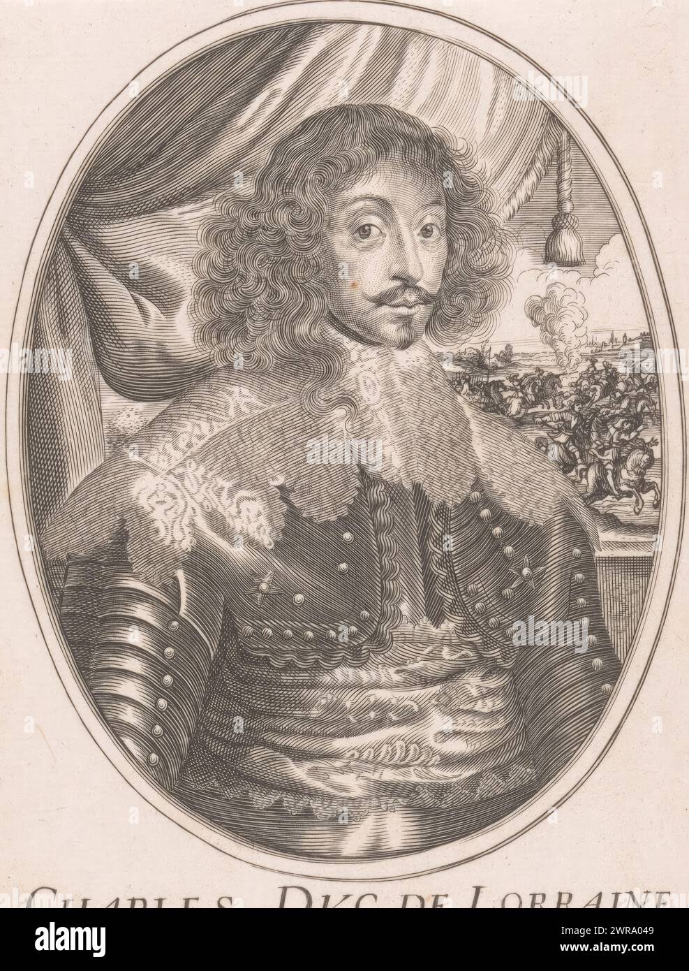 Portrait de Charles IV de Lorraine, imprimeur : anonyme, éditeur : Balthazar Moncornet, Franse Kroon, éditeur : Paris, France, 1625 - 1668, papier, gravure, gravure, hauteur 148 mm × largeur 113 mm, impression Banque D'Images