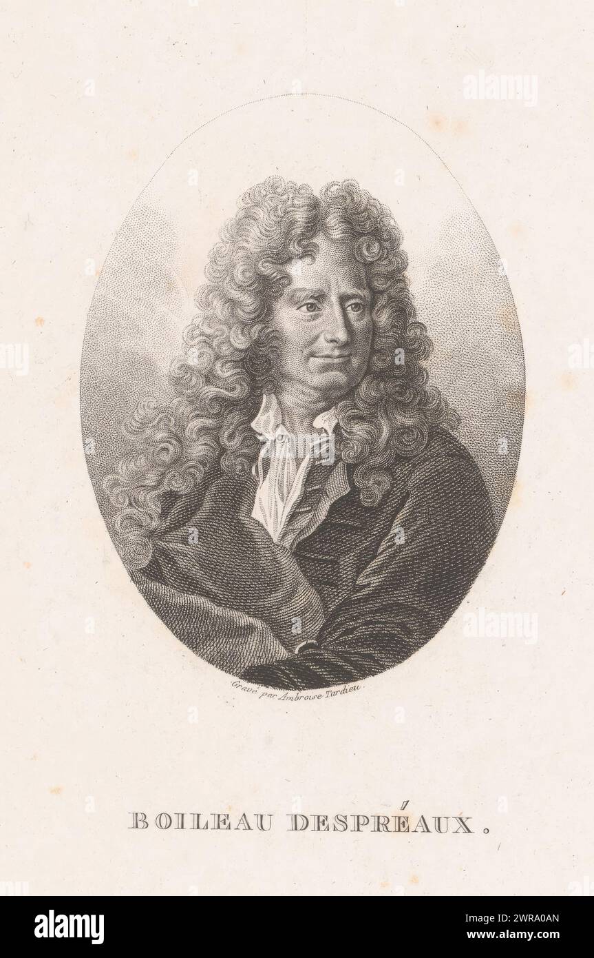 Portrait de Nicolas Boileau Despréaux, imprimeur : Ambroise Tardieu, éditeur : Ambroise Tardieu, Paris, 1798 - 1841, papier, gravure, gravure, hauteur 216 mm × largeur 140 mm, impression Banque D'Images