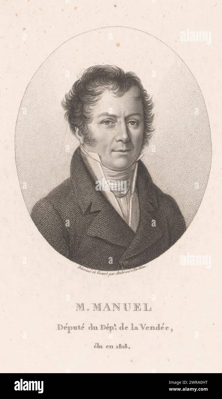 Portrait de Jacques-Antoine Manuel, imprimeur : Ambroise Tardieu, Paris, 1820 - 1821, papier, gravure, hauteur 226 mm × largeur 137 mm, impression Banque D'Images
