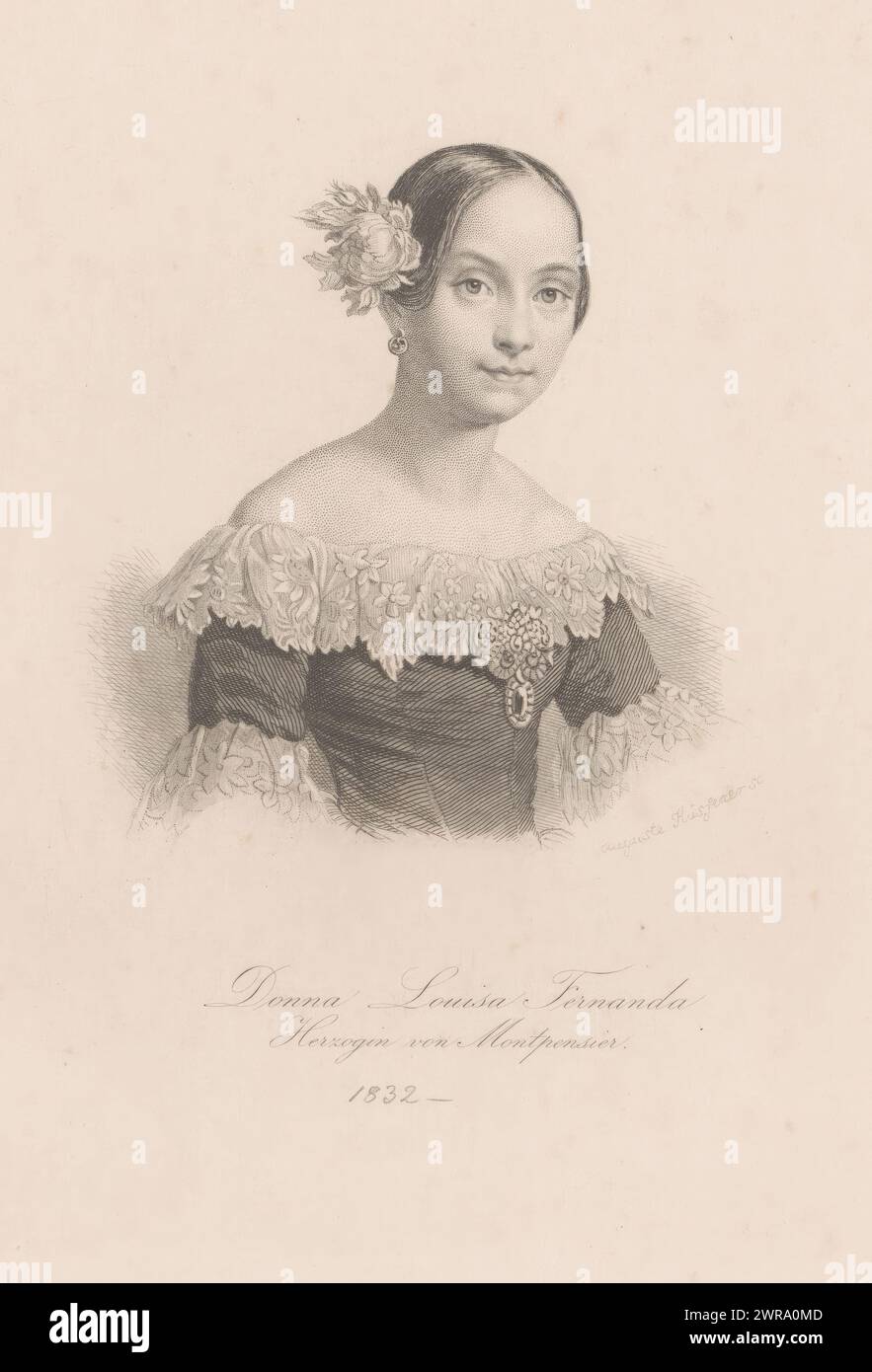 Portrait d'Anne Marie Louise d'Orléans, imprimeuse : Auguste Hüssener, 1832 - 1877, papier, gravure, hauteur 205 mm × largeur 185 mm, tirage Banque D'Images