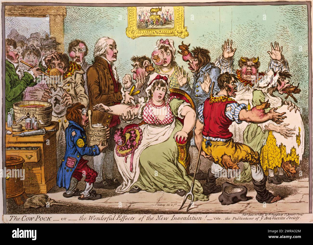 Le Cow-Pock—ou—les merveilleux effets de la Nouvelle inoculation!—vide. Les publications de YE anti-Vaccine Society. James Gillray.1802. Banque D'Images