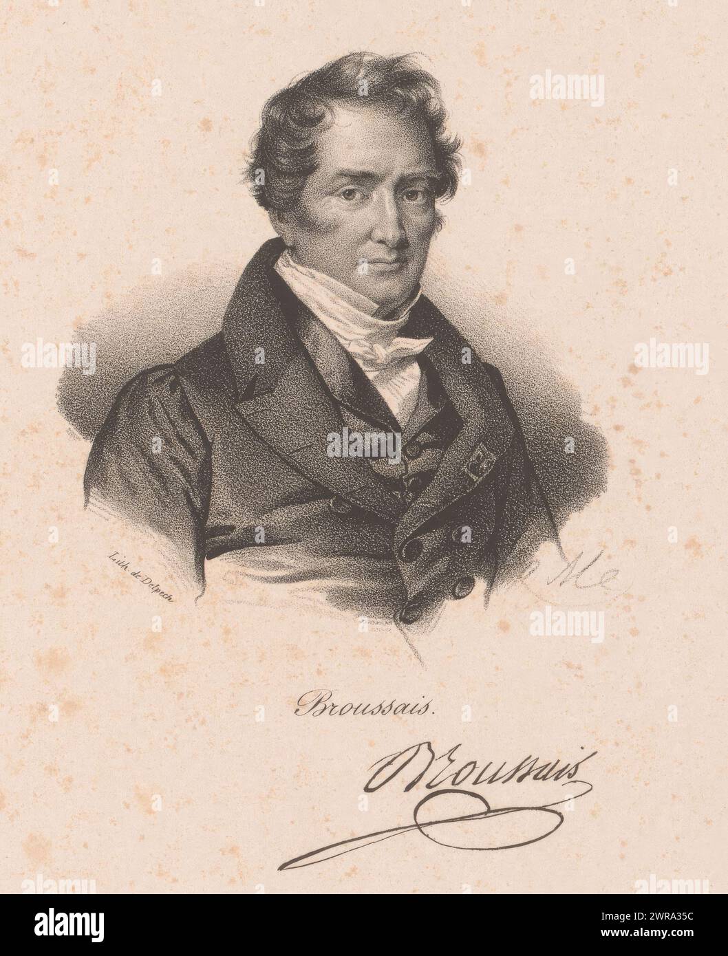 Portrait de François Broussais, Broussais (titre sur objet), imprimeur : Nicolas Maurin, imprimeur : veuve Delpech (Naudet), Paris, 1825 - 1842, papier, hauteur 262 mm × largeur 197 mm, tirage Banque D'Images