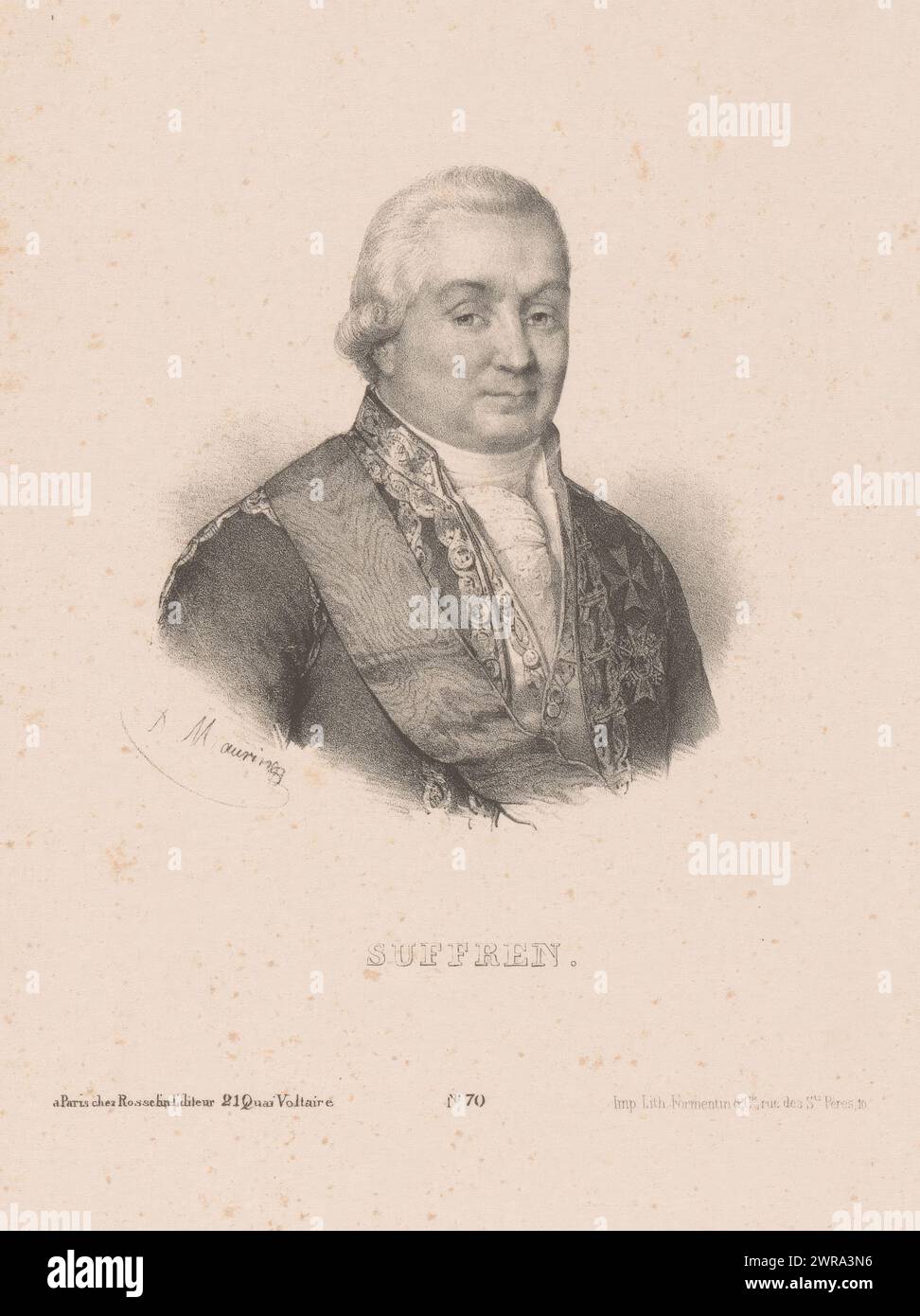 Portrait de Pierre André de Suffren de Saint-Tropez, Suffren (titre sur objet), numéroté ci-dessous : n° 70., imprimeur : Antoine Maurin, imprimeur : Formentin & Cie., éditeur : V. Rosselin, Paris, 1830 - 1856, papier, hauteur 278 mm × largeur 181 mm, impression Banque D'Images