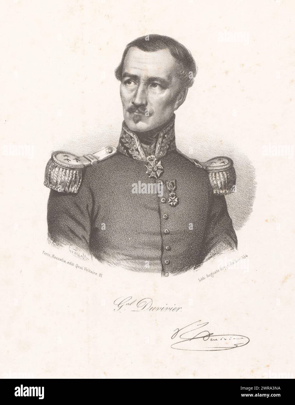 Portrait du général Franciade Fleurus Duvivier, Gal. Duvivier (titre sur objet), imprimeur : Léopold Massard, imprimeur : Auguste Bry, éditeur : V. Rosselin, Paris, 1848, papier, hauteur 274 mm × largeur 180 mm, impression Banque D'Images