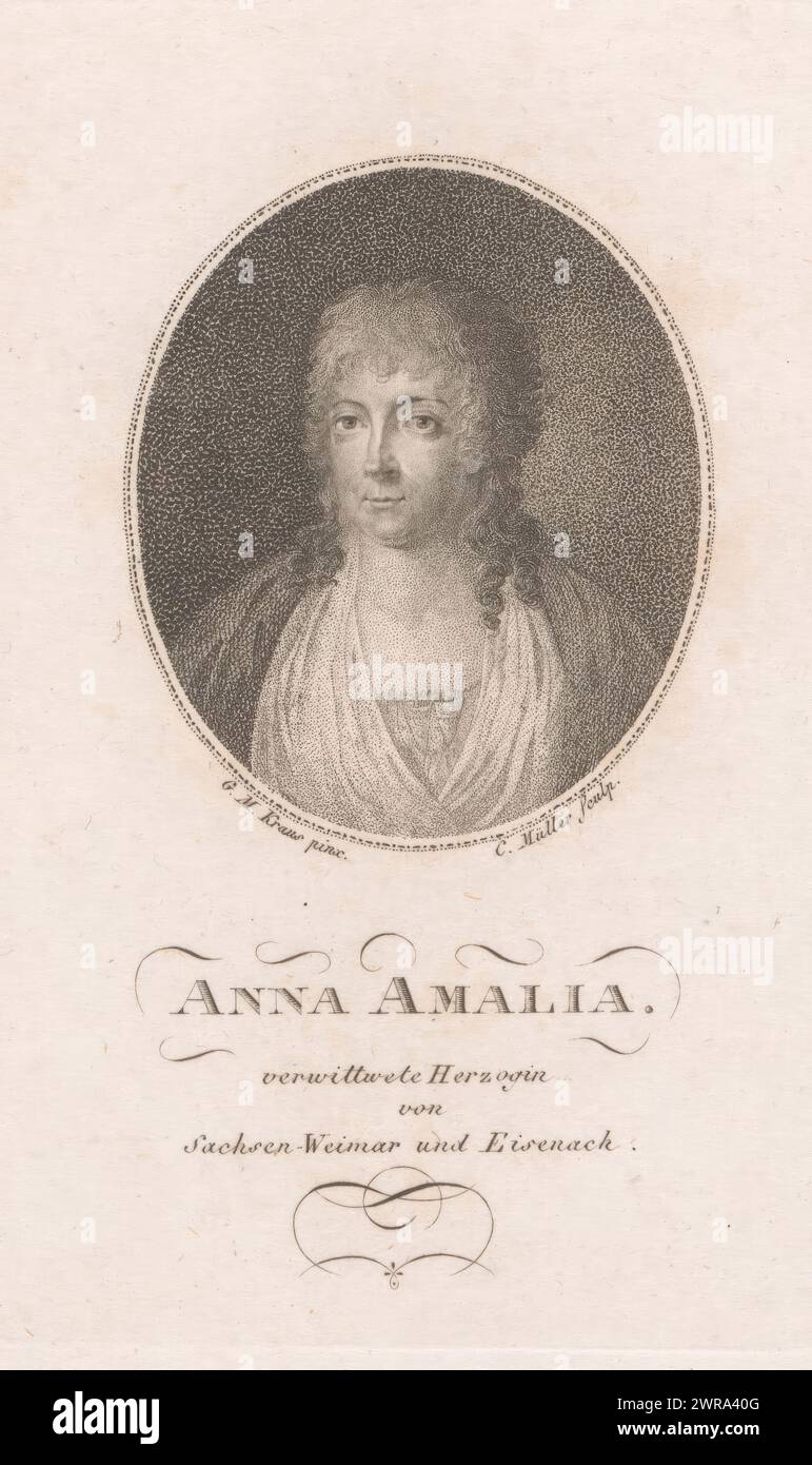 Portrait d'Anna Amélie de Brunswick, duchesse de Saxe-Weimar-Eisenach, imprimeur : Johann Christian Ernst Müller, d'après peinture par : Georg Melchior Kraus, 1776 - 1824, papier, hauteur 145 mm × largeur 91 mm, tirage Banque D'Images