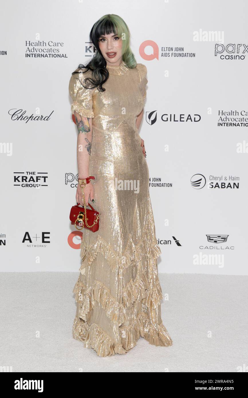 West Hollywood, États-Unis. 10 mars 2024. Kendalle Getty assiste aux arrivées de la 32e soirée annuelle des Elton John AIDS Foundation Academy Awards au City of West Hollywood Park à West Hollywood, CA, le 10 mars 2024. (Photo de Corine Solberg/SipaUSA) crédit : Sipa USA/Alamy Live News Banque D'Images