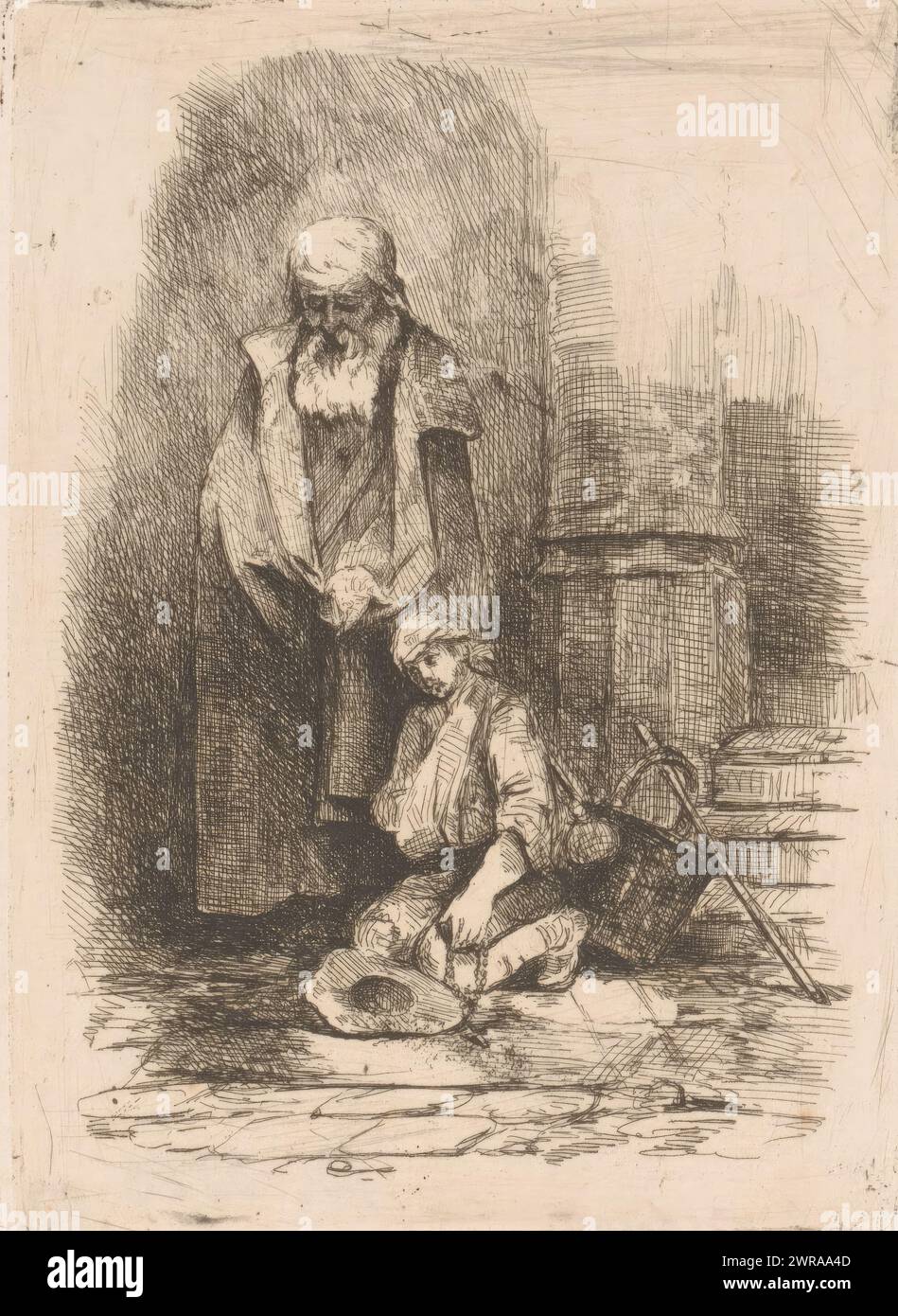 Mendiants, imprimeur : Adrien Joseph Verhoeven-Ball, 1834 - 1882, papier, gravure, pointe sèche, hauteur 136 mm × largeur 99 mm, impression Banque D'Images