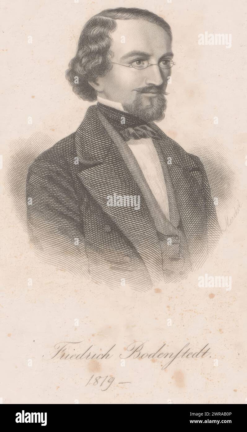 Portrait de Friedrich von Bodenstedt, imprimeur : Conrad Friedrich Merckel, 1836 - 1880, papier, gravure sur acier, hauteur 136 mm × largeur 87 mm, tirage Banque D'Images