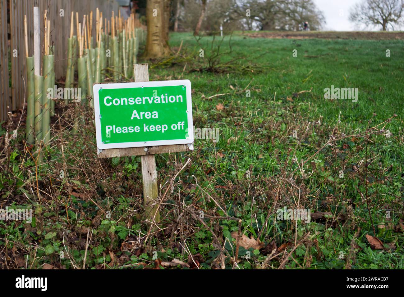 Zone de conservation Veuillez garder le signe sur herbe à Bromham, Bedfordshire Banque D'Images