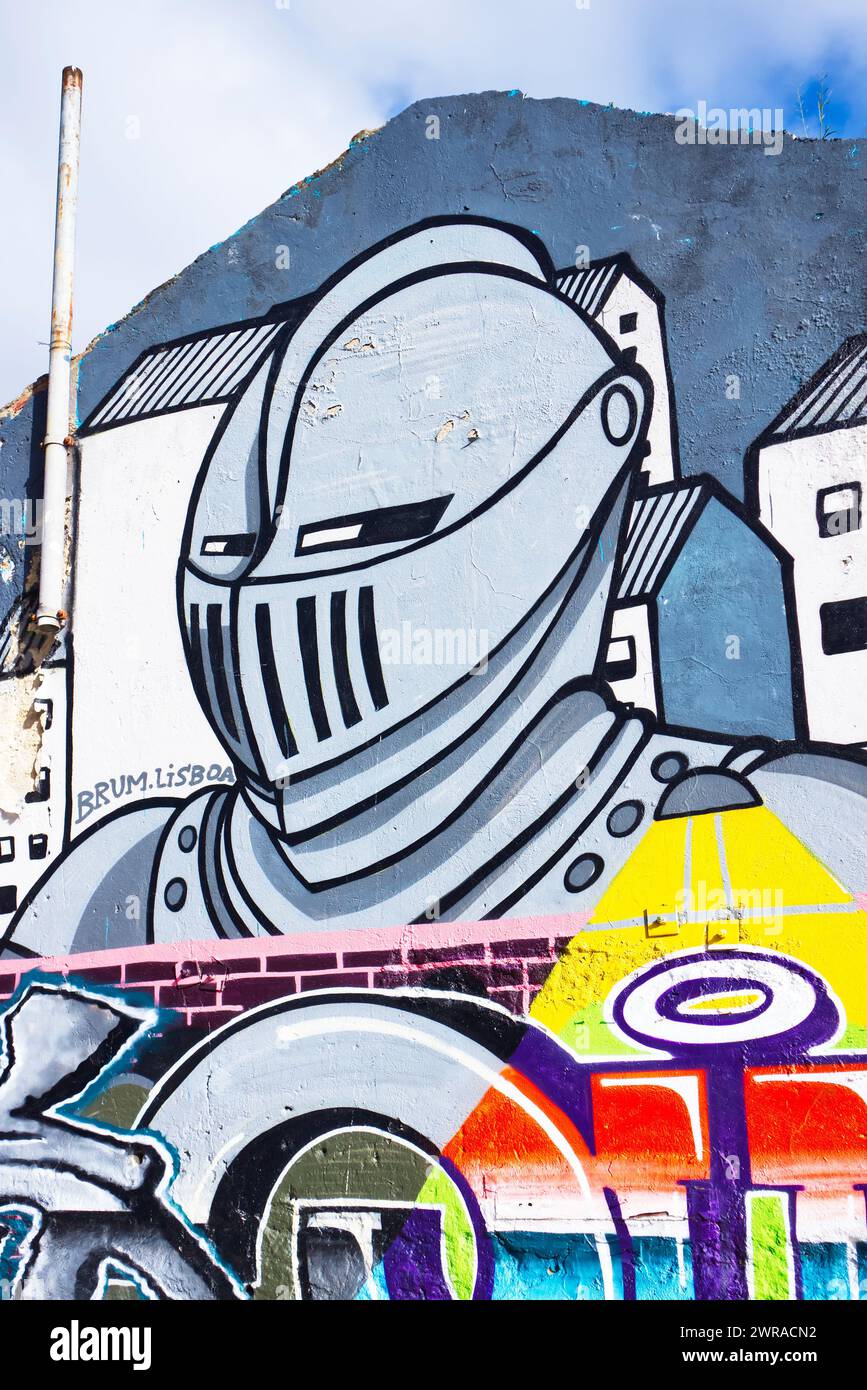 The Templar Knight Street Art par Crack Kids Lisboa et Brum à Lisbonne, Portugal Banque D'Images