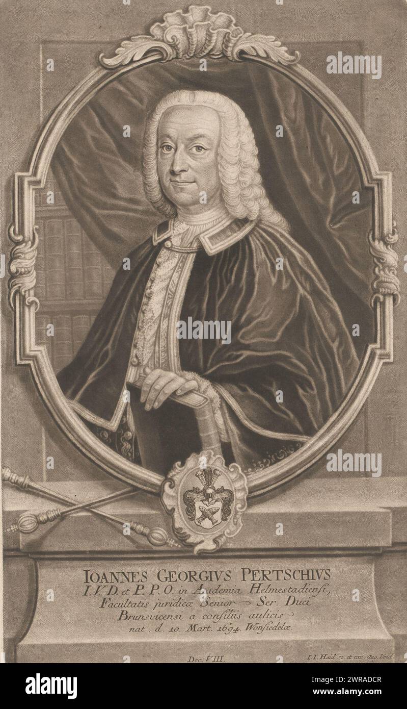 Portrait de Johann Georg Pertsch, imprimeur : Johann Jacob Haid, éditeur : Johann Jacob Haid, Augsbourg, 1750, papier, gravure, hauteur 309 mm × largeur 189 mm, impression Banque D'Images