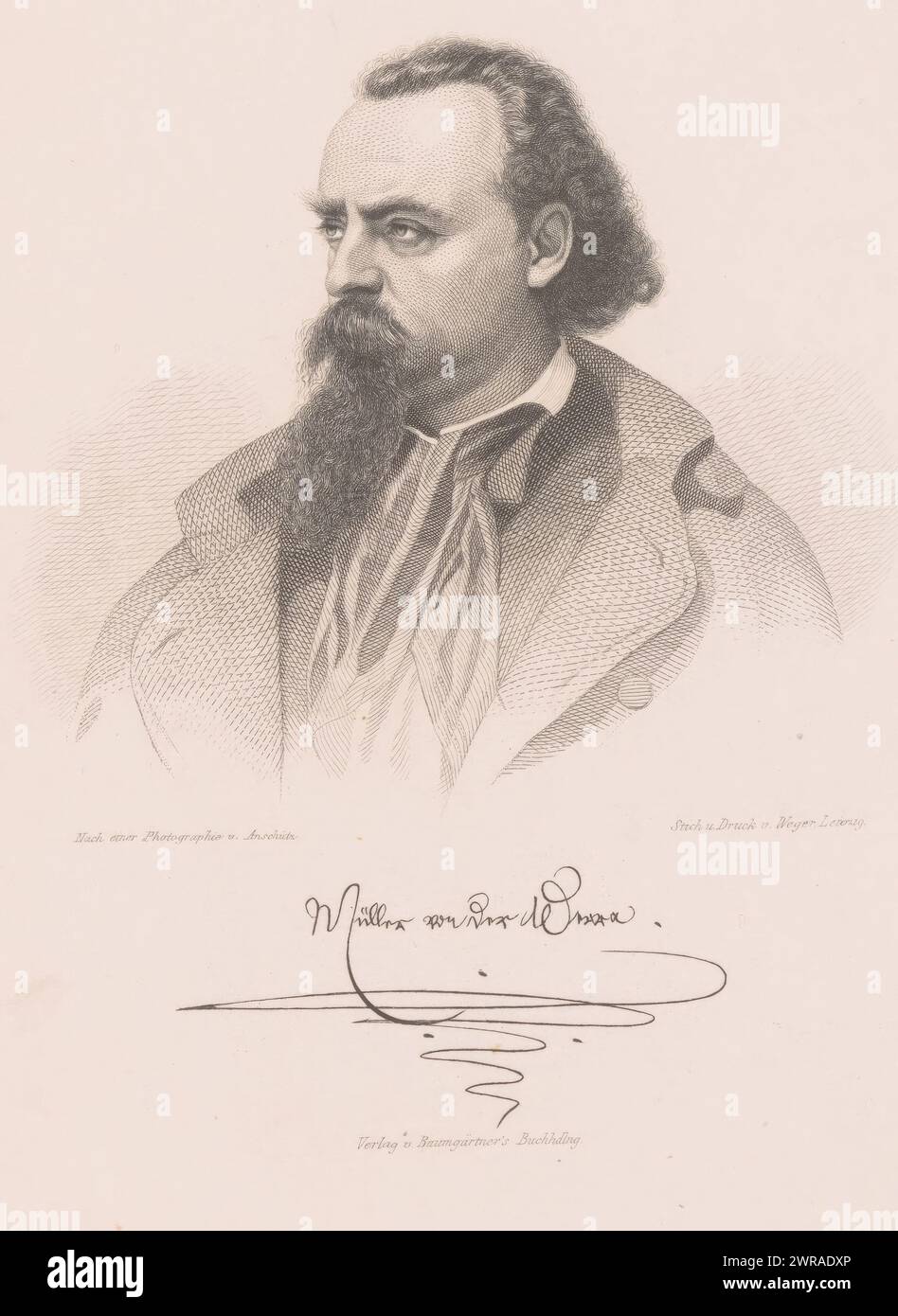 Portrait de Friedrich Konrad Müller, imprimeur : August Weger, d'après photo : Ottomar Anschütz, imprimeur : August Weger, Leipzig, 1864 - 1892, papier, gravure sur acier, hauteur 290 mm × largeur 223 mm, impression Banque D'Images