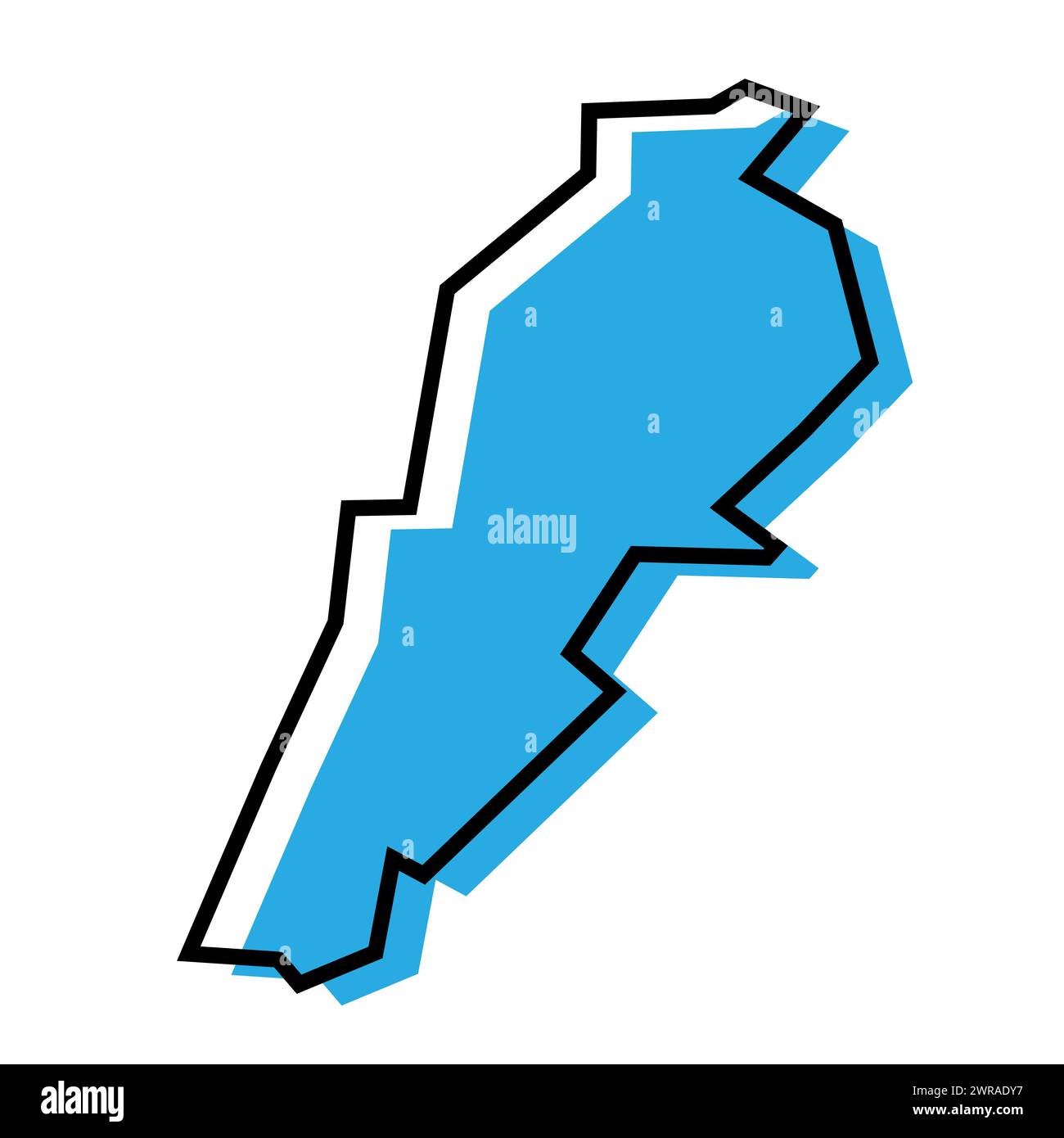 Carte simplifiée du Liban. Silhouette bleue avec contour noir épais isolé sur fond blanc. Icône vectorielle simple Illustration de Vecteur