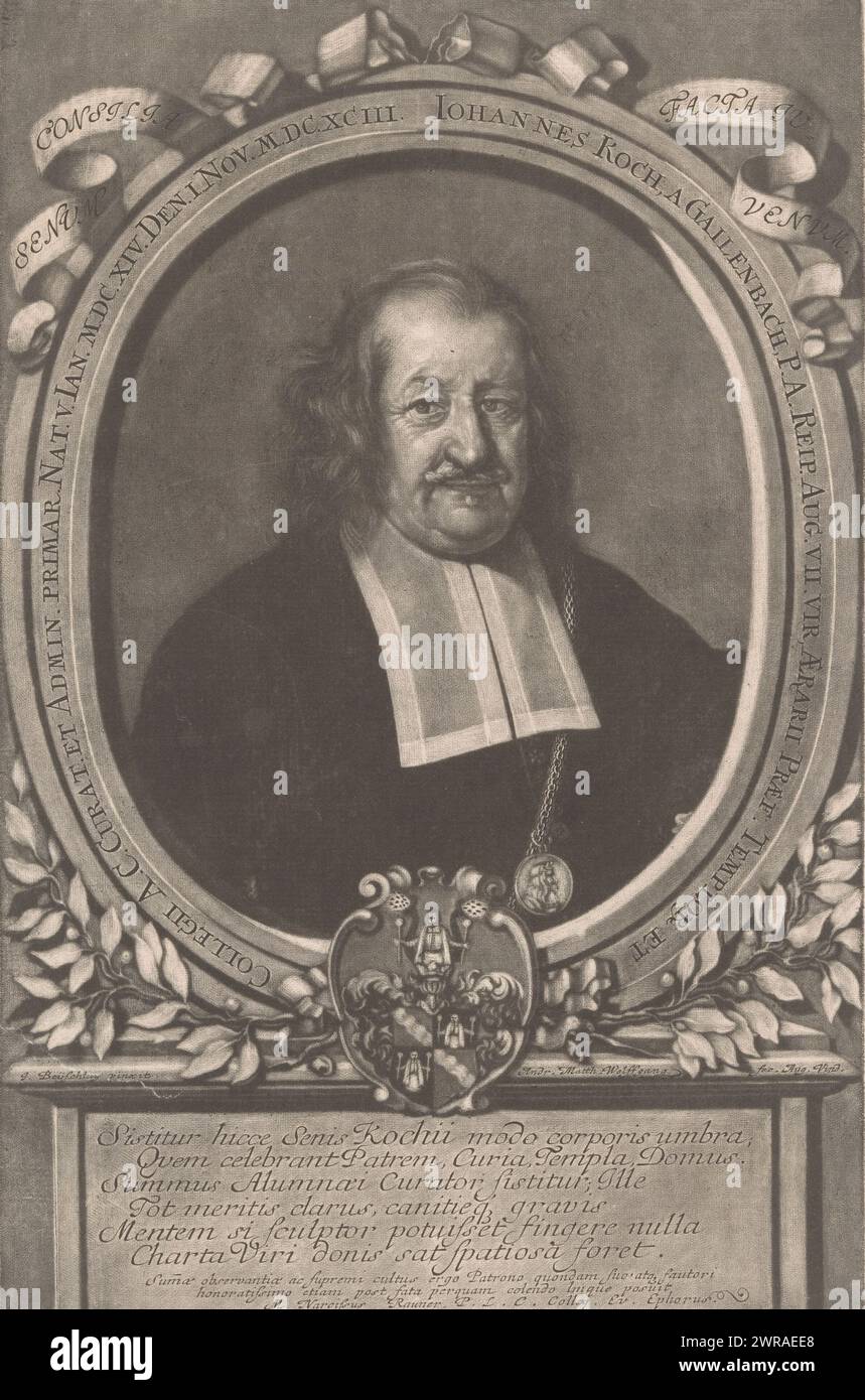 Portrait de Johannes Koch von Gailenbach, imprimeur : Andreas Matthäus Wolfgang, après peinture par : Johann Christoph Beischlag, Narcissus Rauner, 1693 - 1736, papier, hauteur 291 mm × largeur 194 mm, tirage Banque D'Images