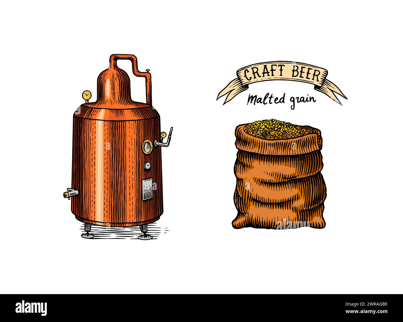 Alcool distillé. Dispositif de préparation de la tequila, du cognac et des spiritueux. Dessin vintage gravé à la main. Style de coupe de bois. Illustration vectorielle du menu Illustration de Vecteur