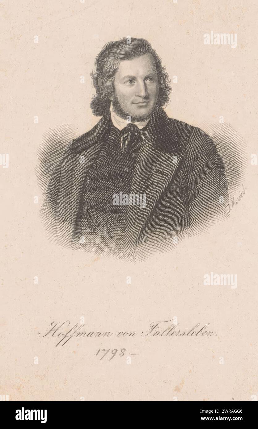 Portrait de August Heinrich Hoffmann von Fallersleben, imprimeur : Conrad Friedrich Merckel, 1836 - 1880, papier, gravure, gravure sur acier, hauteur 139 mm × largeur 88 mm, impression Banque D'Images