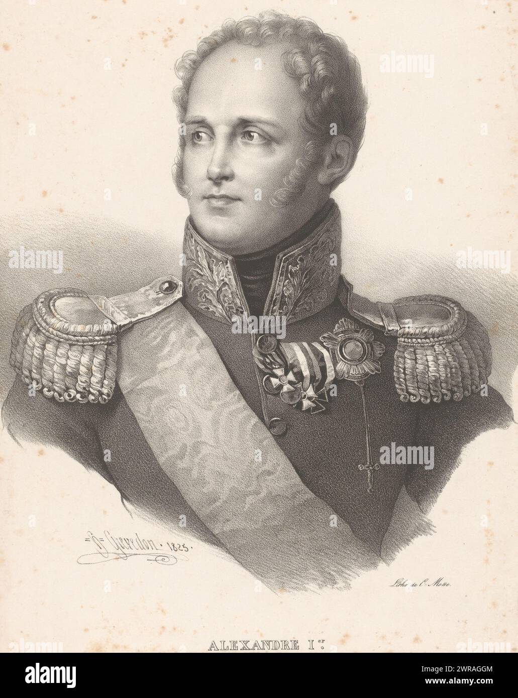 Portrait d'Alexandre Ier de Russie, Alexandre Ier (titre sur objet), imprimeur : Henri Grévedon, imprimeur : Charles Etienne Pierre Motte, Paris, 1825, papier, hauteur 329 mm × largeur 268 mm, tirage Banque D'Images