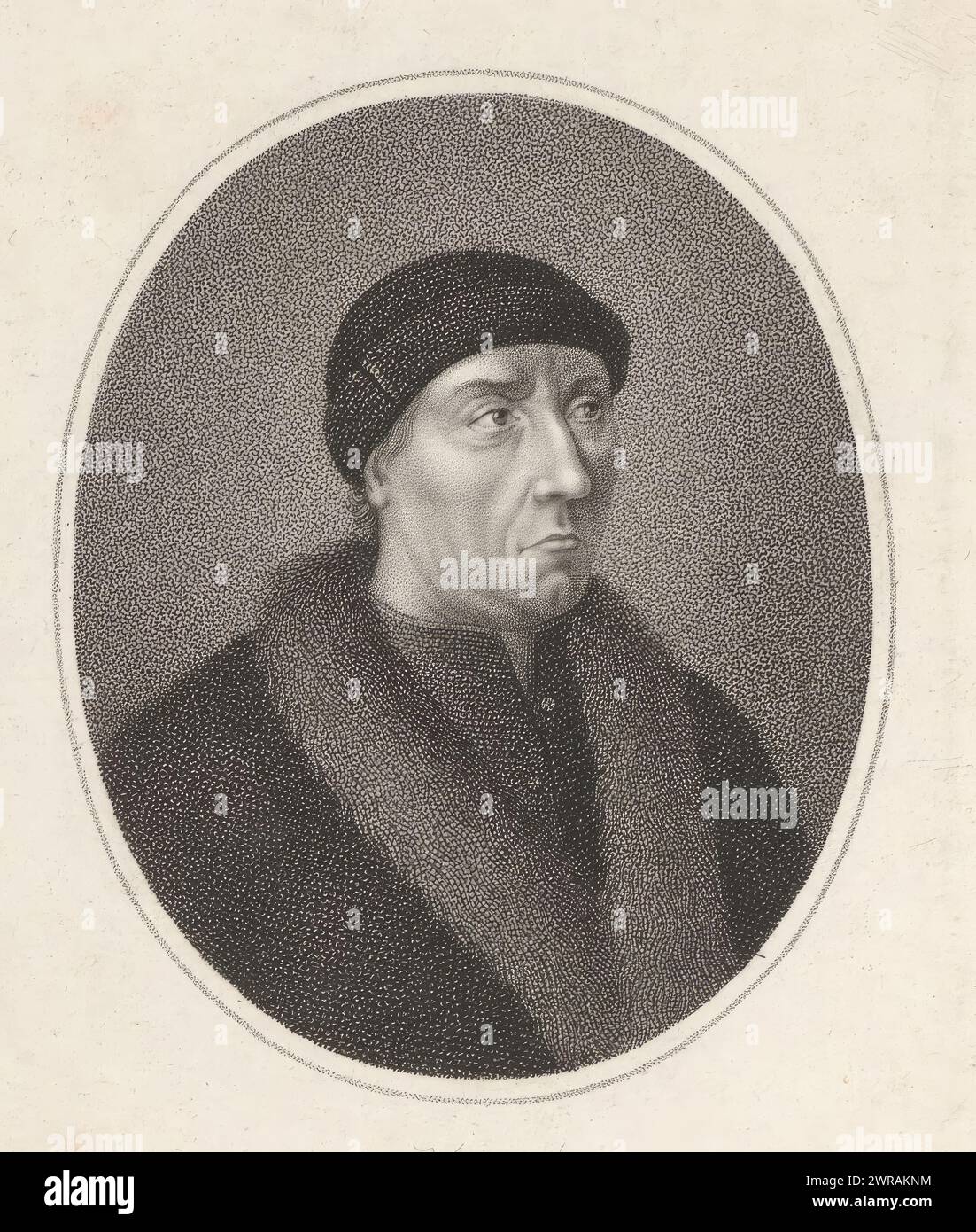 Portrait de Laurens Jansz. Coster, l'impression fait partie d'un album., imprimeur : Philippus Velijn, après peinture par : Jacob van Campen, éditeur : Adriaan Pietersz. Loosjes, imprimeur : Amsterdam, éditeur : Haarlem, 1824, papier, gravure, gravure, hauteur 225 mm × largeur 136 mm, impression Banque D'Images