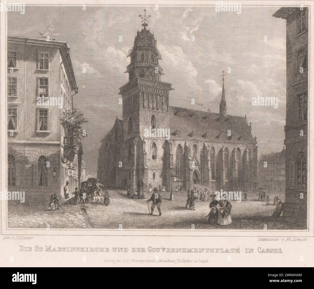 Vue sur le Martin's Church, à Kassel, Die préparée Martinskirche und der Governementsplatz in Cassel (titre sur objet), imprimeur : Franz Abresch, après dessin par : J.F. Lange, éditeur : Johann Christian Krieger, Kassel, 1831 - 1863, papier, gravure sur acier, hauteur 151 mm × largeur 220 mm, impression Banque D'Images