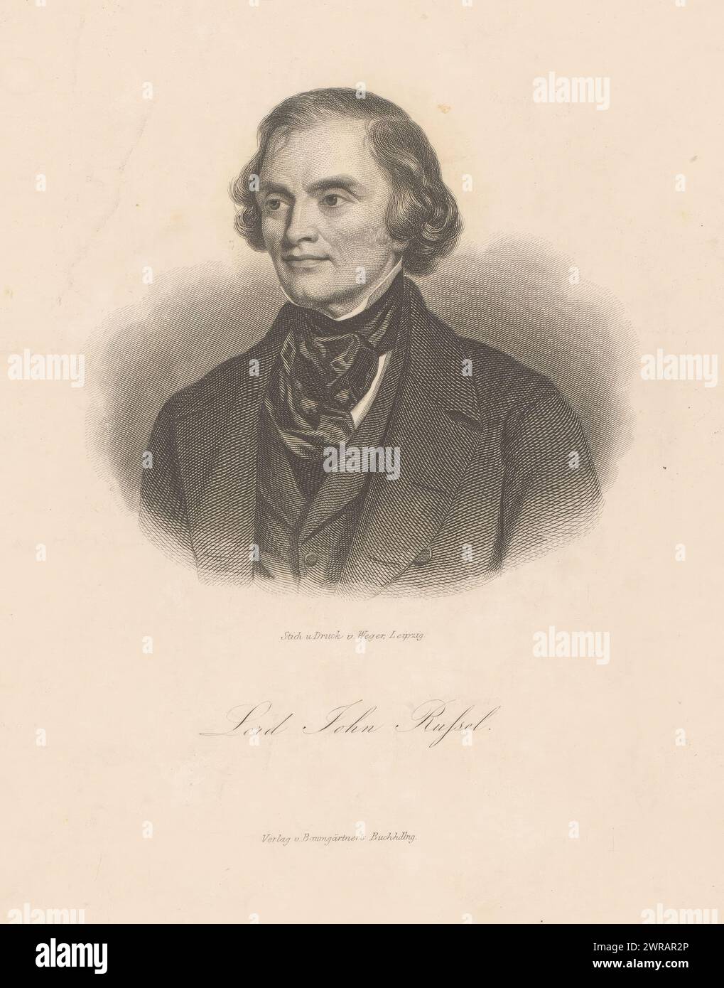Portrait de John Russell, Lord John Russel (titre sur objet), imprimeur : August Weger, d'après la peinture de : Grant (Sir) Francis, (peut-être), imprimeur : August Weger, Leipzig, 1853 - 1861, papier, gravure, hauteur 216 mm × largeur 157 mm, impression Banque D'Images