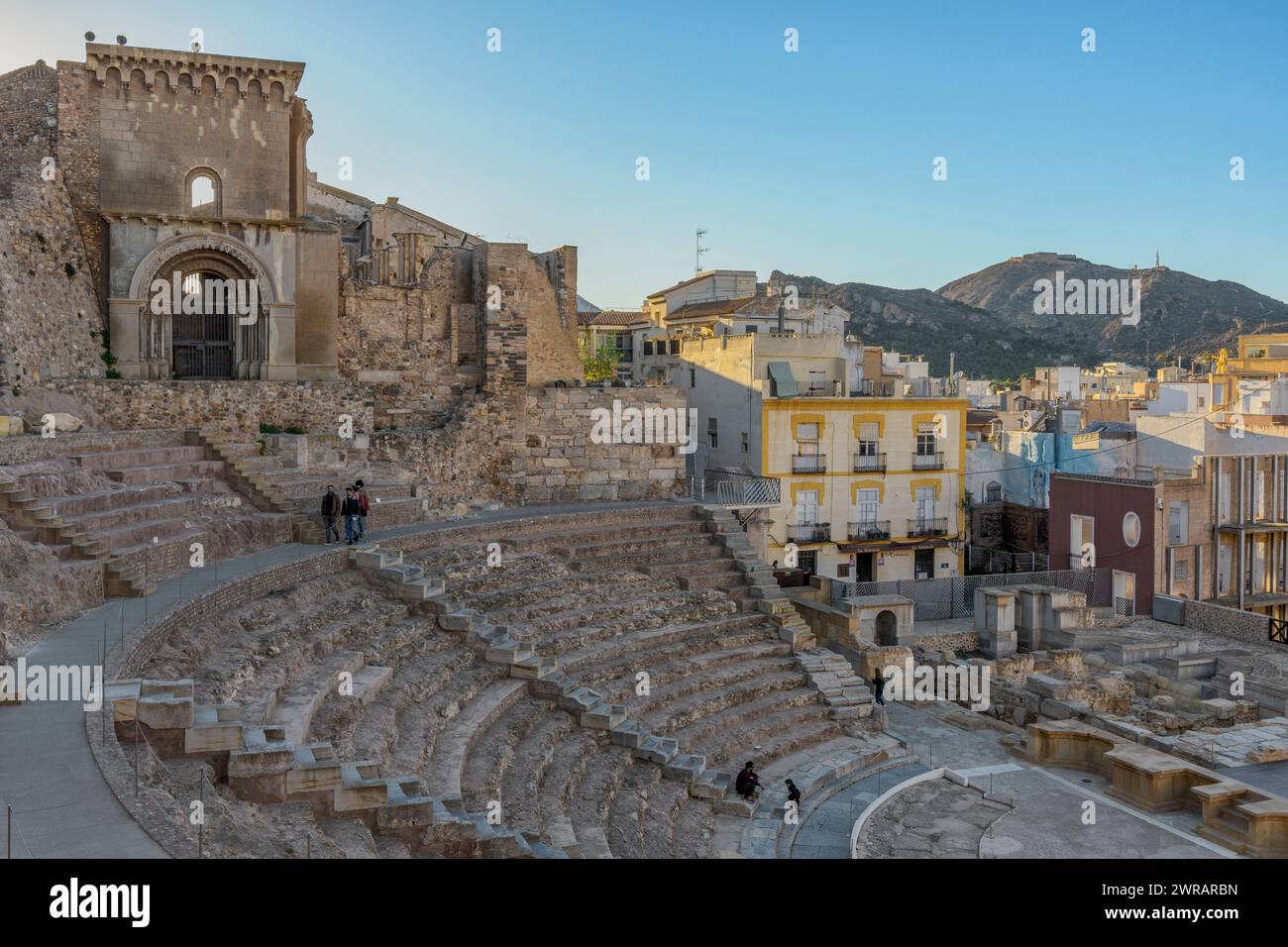 Ruines en cours de restauration du théâtre romain du 1er siècle av. J.-C., découverte archéologique dans la ville de Carthagène, région de Murcie, Espagne. Banque D'Images