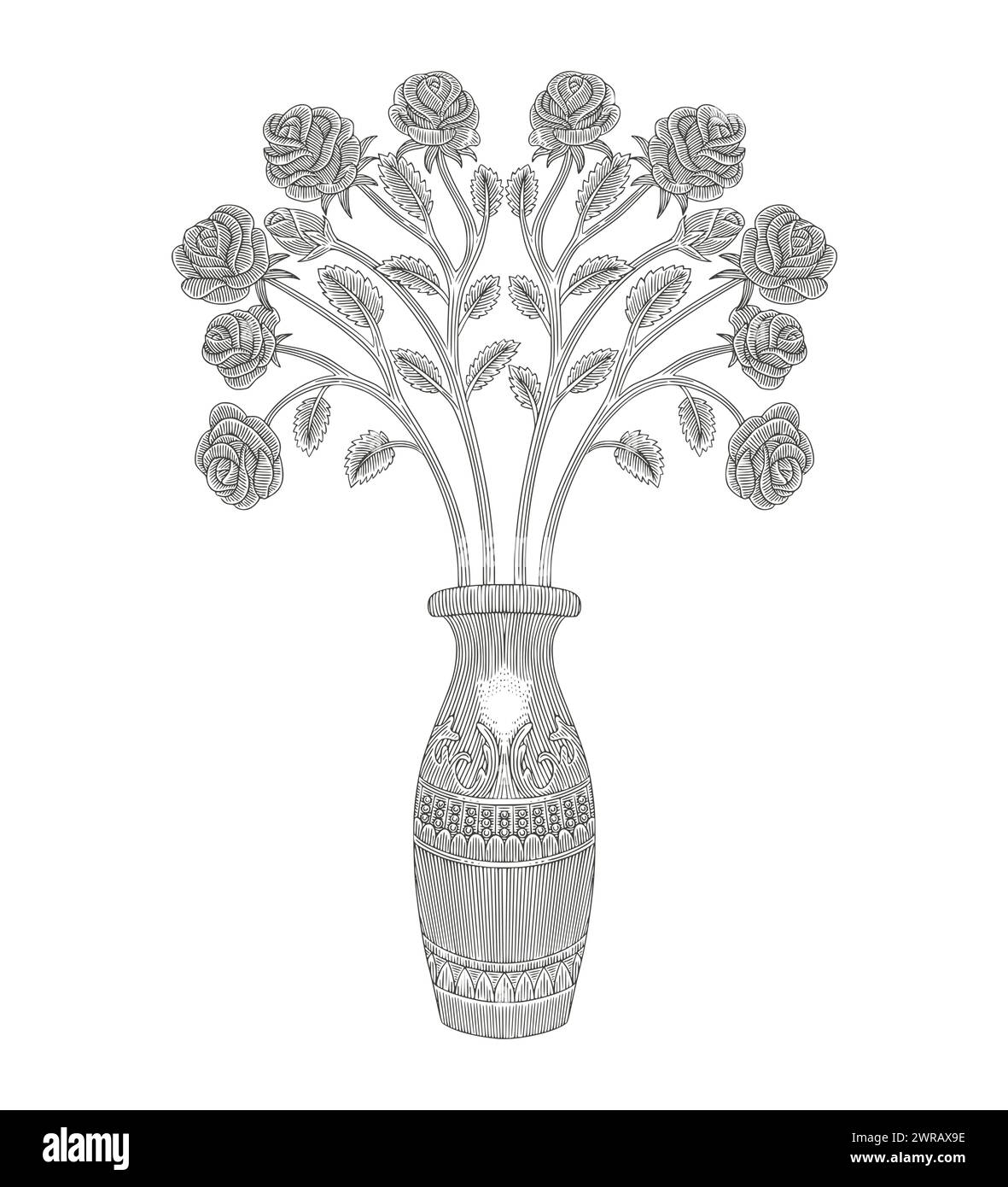 roses avec toile d'ornement , dessin à la main vintage illustration de style de gravure Illustration de Vecteur