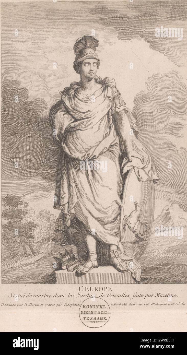 Europe, L'Europe (titre sur objet), les quatre continents (titre de la série), imprimeur : Louis Desplaces, d'après sculpture par : Pierre Mazeline, d'après dessin par : Nicolas Bertin, Paris, 1697 - 1739, papier, gravure, gravure, hauteur 292 mm × largeur 185 mm, impression Banque D'Images