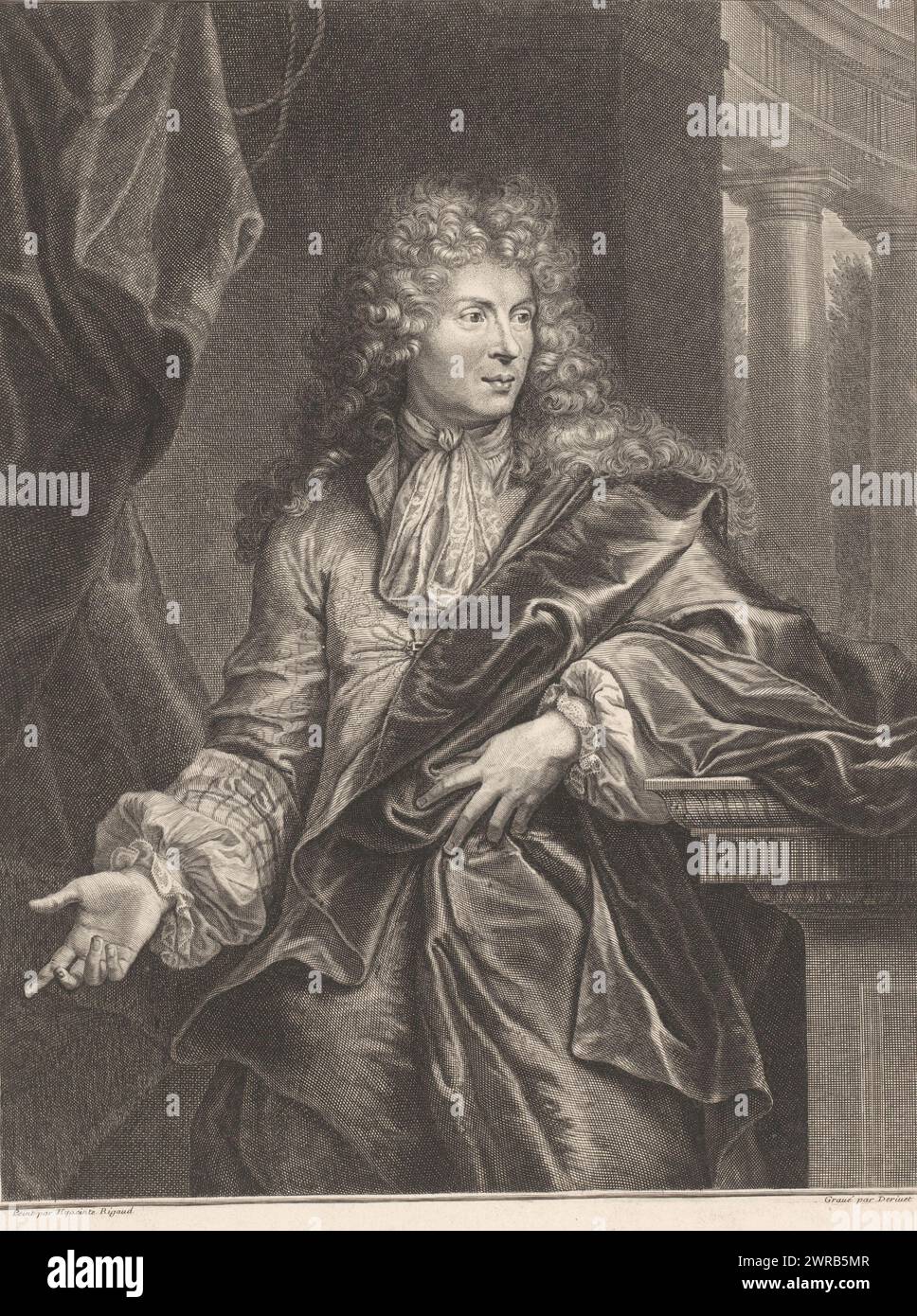 Portrait de Pierre-Vincent Bertin, imprimeur : Pierre Drevet, après peinture par : Hyacinthe Rigaud, éditeur : Audran, imprimeur : France, éditeur : Paris, 1673 - 1738, papier, gravure, hauteur 348 mm × largeur 256 mm, impression Banque D'Images
