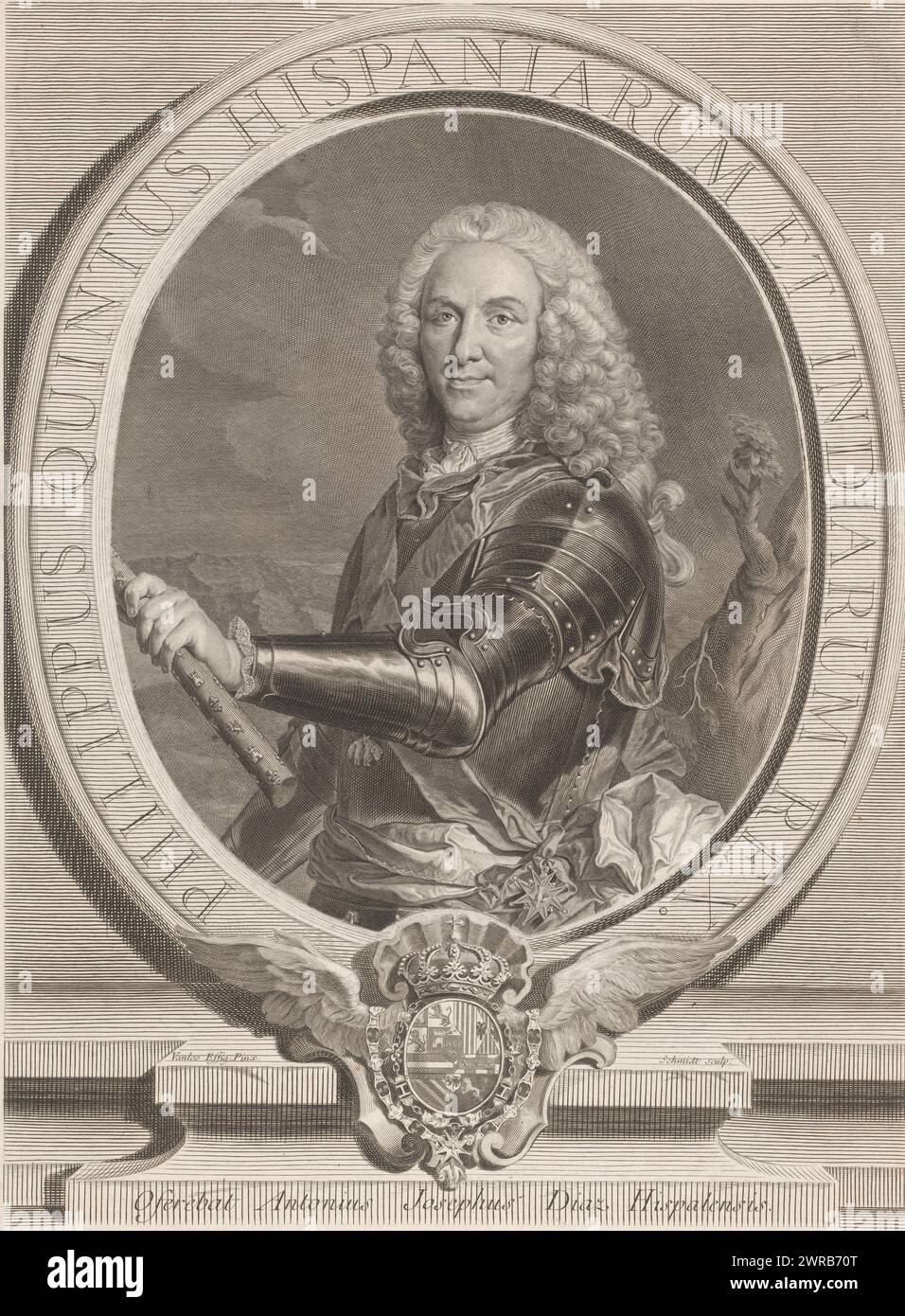 Portrait de Philippe V, roi d'Espagne, imprimeur : Georg Friedrich Schmidt, après peinture par : Van Loo, 1722 - 1775, papier, gravure, gravure, gravure, hauteur 463 mm × largeur 345 mm, impression Banque D'Images