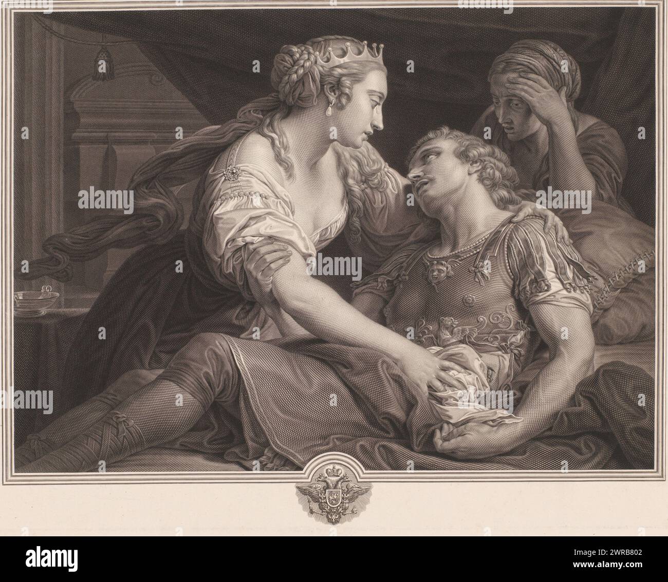 Mark Antony meurt dans les bras de Cléopâtre, imprimeur : Johann Georg Wille, après peinture par : Pompeo Batoni, 1778, papier, gravure, hauteur 380 mm × largeur 488 mm, impression Banque D'Images