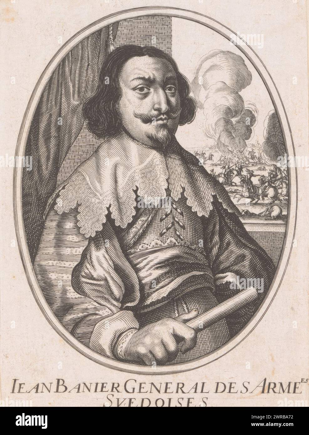 Portrait de Johan Banér, imprimeur : anonyme, éditeur : Balthazar Moncornet, Paris, 1636 - 1668, papier, gravure, hauteur 159 mm × largeur 113 mm, impression Banque D'Images