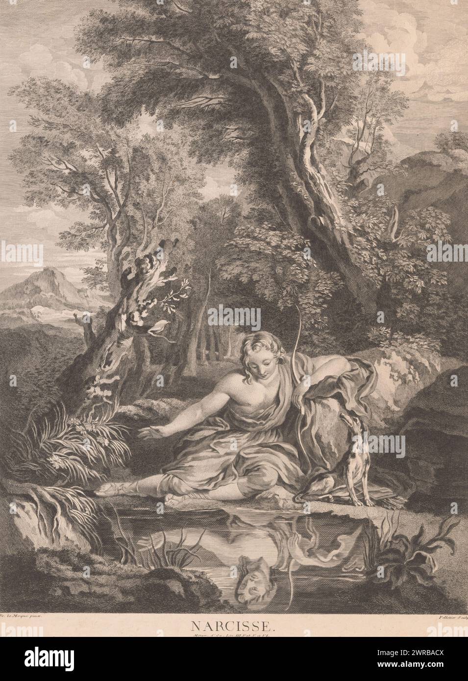 Narcisse, Narcisse (titre sur objet), imprimeur : Jean Pelletier, après peinture par : François le moine, éditeur : Jean Pelletier, Paris, 1746 - 1780, papier, gravure, gravure, hauteur 551 mm × largeur 403 mm, impression Banque D'Images Narcisse, Narcisse (titre sur objet), imprimeur : Jean Pelletier, après peinture par : François le moine, éditeur : Jean Pelletier, Paris, 1746 - 1780, papier, gravure, gravure, hauteur 551 mm × largeur 403 mm, impression Banque D'Images