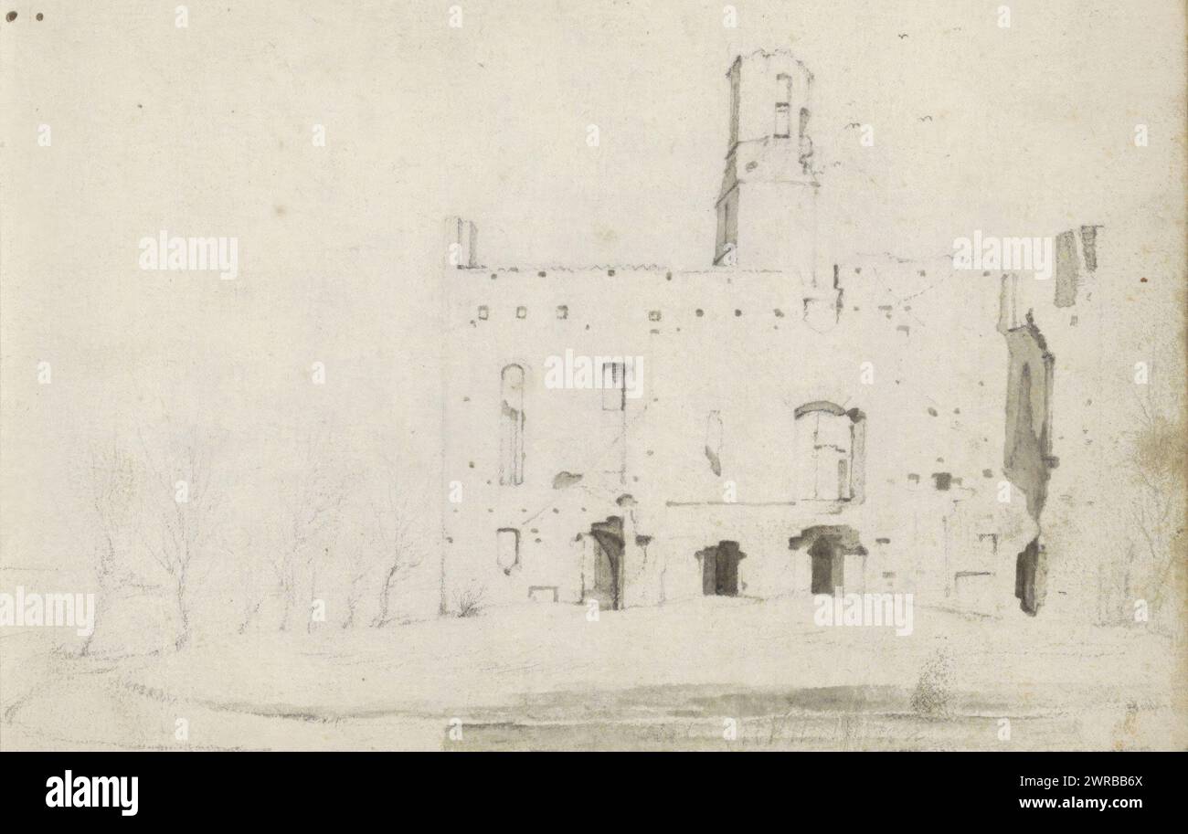 Ruine de huis Kranenburg, vue du sud-est. Page 42 recto d'un carnet de croquis avec 55 feuilles., dessinateur : Gerard ter Borch (II), Berkum, c. 1633 - c. 1634, papier, stylo, pinceau, hauteur 150 mm × largeur 212 mm Banque D'Images