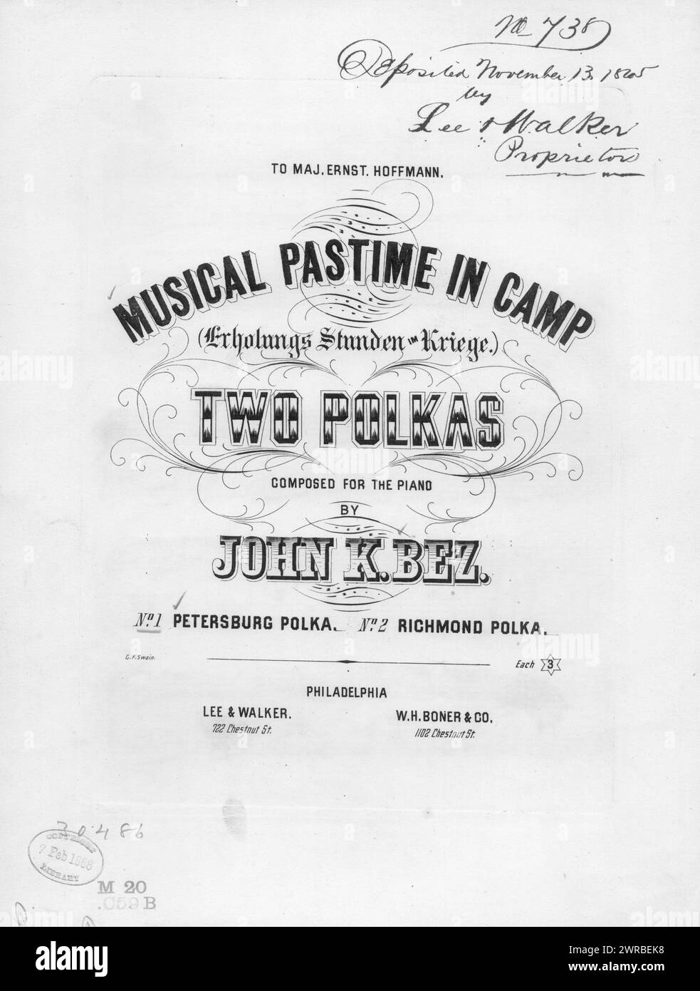 Petersburg Polka, Bez, John K. (compositeur), Lee & Walker, Philadelphie, 1865., États-Unis, histoire, Guerre civile, 1861-1865, chansons et musique Banque D'Images