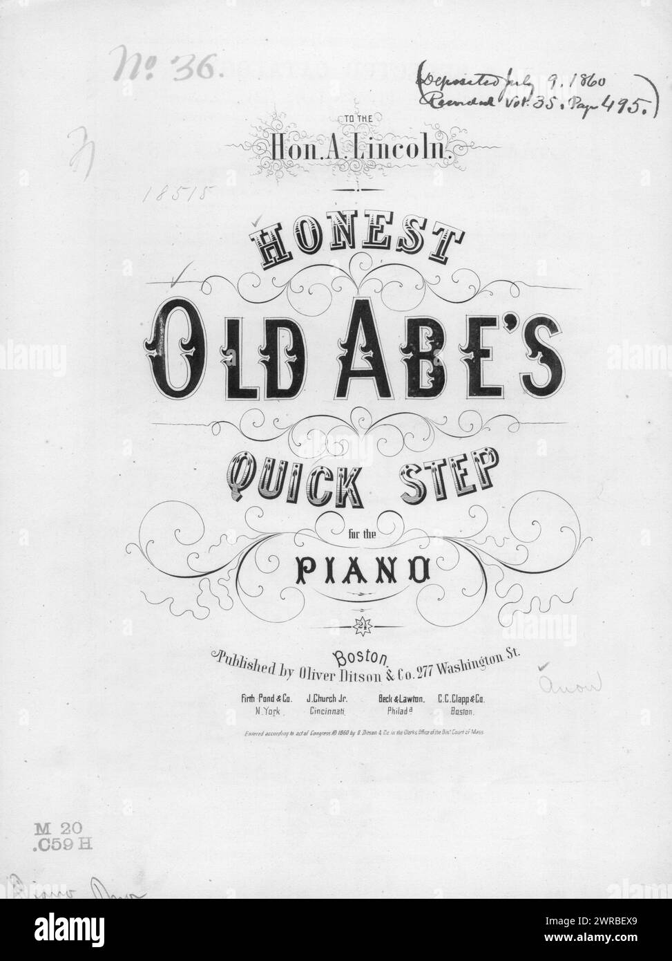 Honnête vieux Abe's Quick step, Oliver Ditson & Co, Boston, 1860., États-Unis, histoire, guerre civile, 1861-1865, chansons et musique Banque D'Images